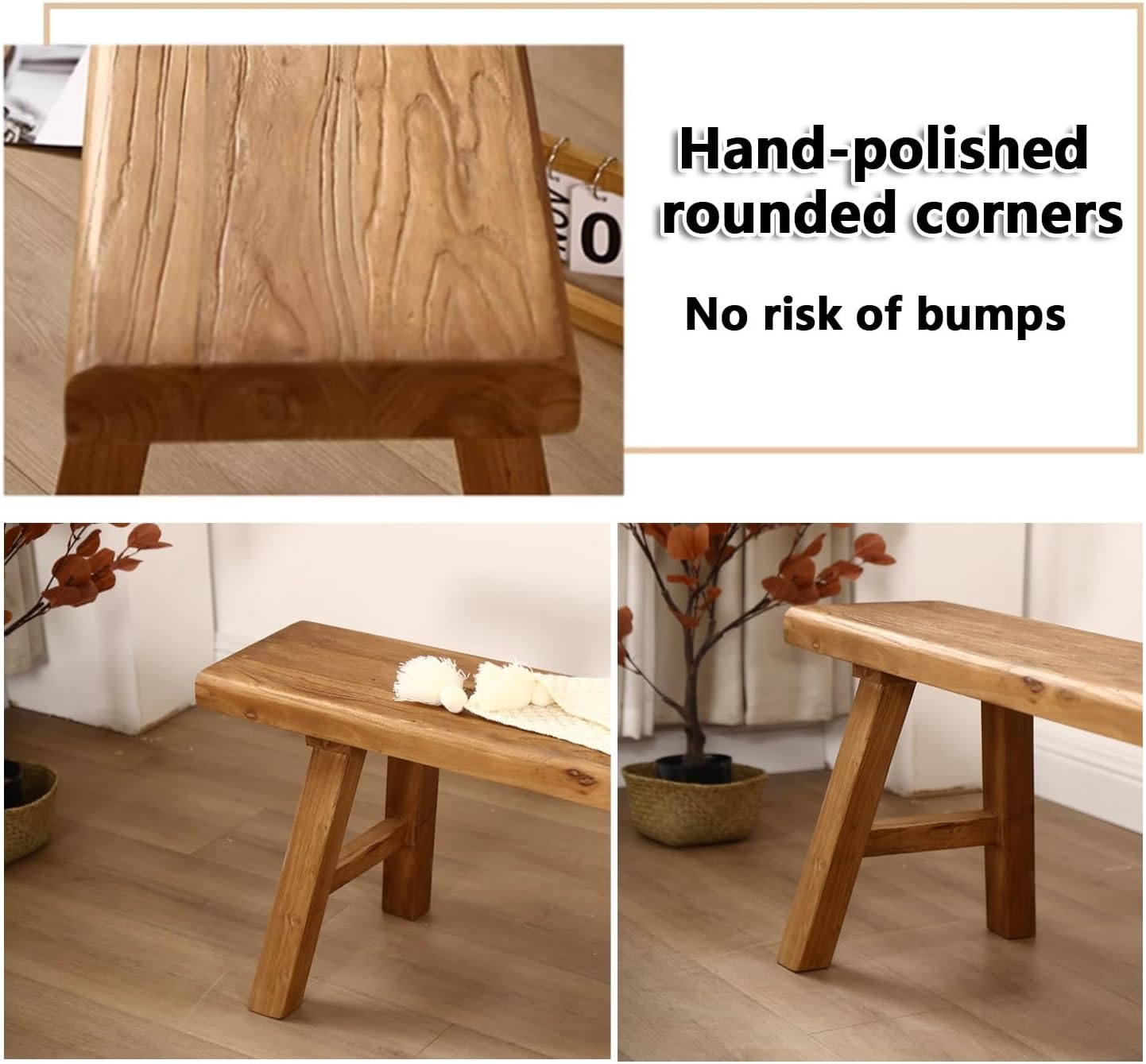Banc en bois d'intérieur - Long banc de couloir en bois rustique massif avec capacité de 200 kg pour entrée, coin petit-déjeuner ou bout de lit – Image 4