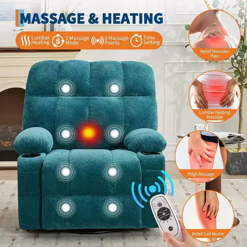 Oversized Recliner Chair for Adults, Manual Swivel Rocker Sofa, Side Pockets & Cup Holders for Big and Tall Persons, Living Room – Image 34