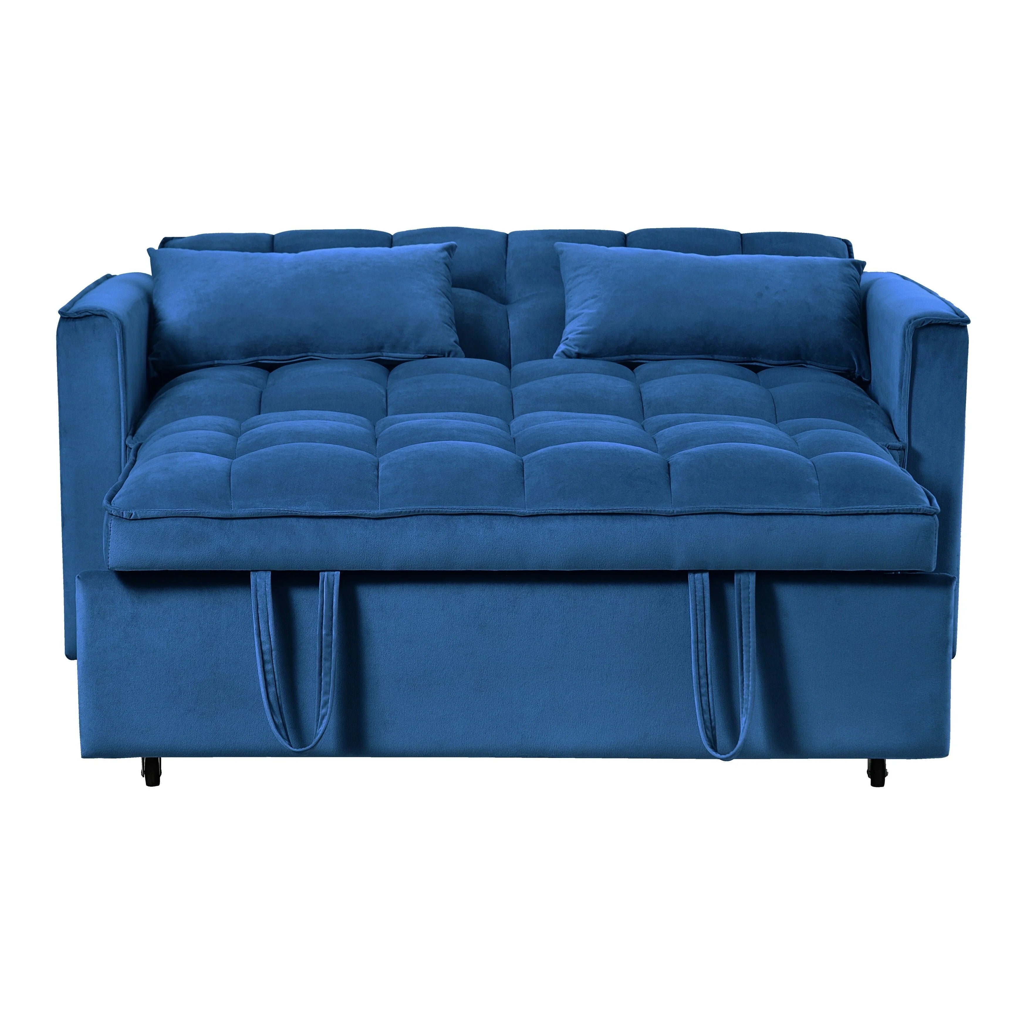 Modern Pull-Out Couch Bed, 3-in-1 Sleeper Sofa with Adjustable Backrest, Velvet Loveseat, Pillows & Side Pockets – Image 15