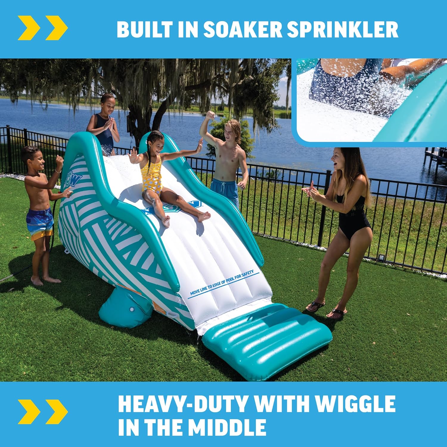 WOW Sports Wiggler Glissière d'arrosage Gonflable avec Bosse Centrale – Fixation de Tuyau d'arrosage – Jeu d'eau dans Le Jardin – Enfants et Adultes – Image 5