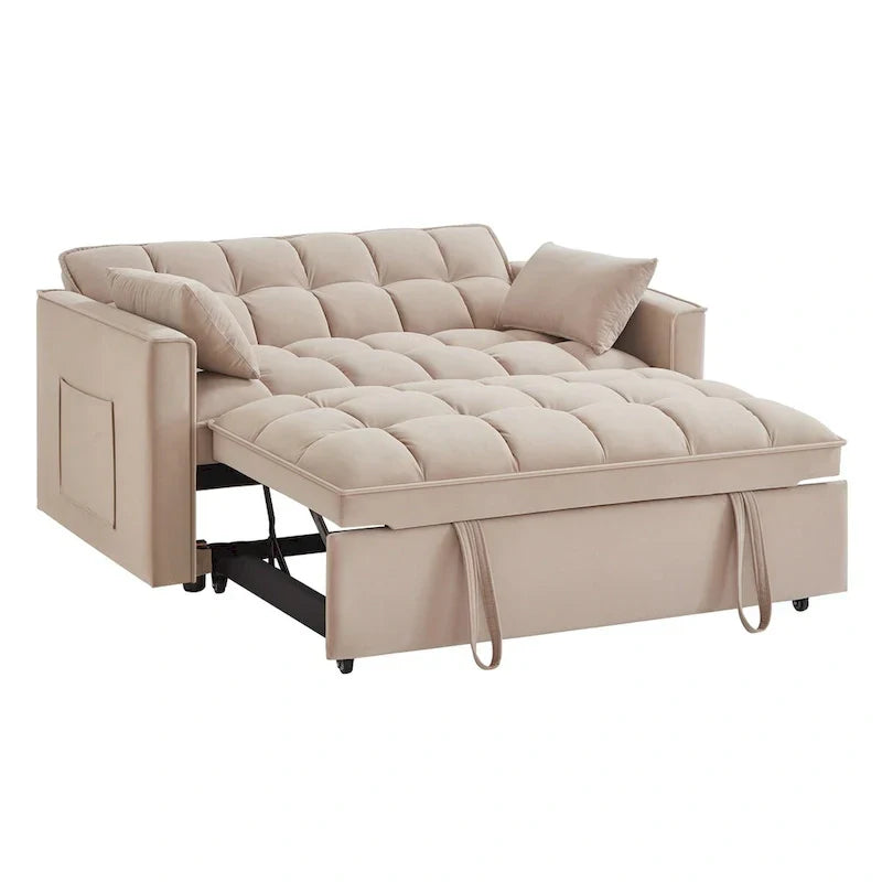 4 in1 Loveseat Sofa Bed with Armrests & Storage Pockets, Multi-Function Tufted Pull-out Sofa Bed with Adjustable Backrest – Image 46