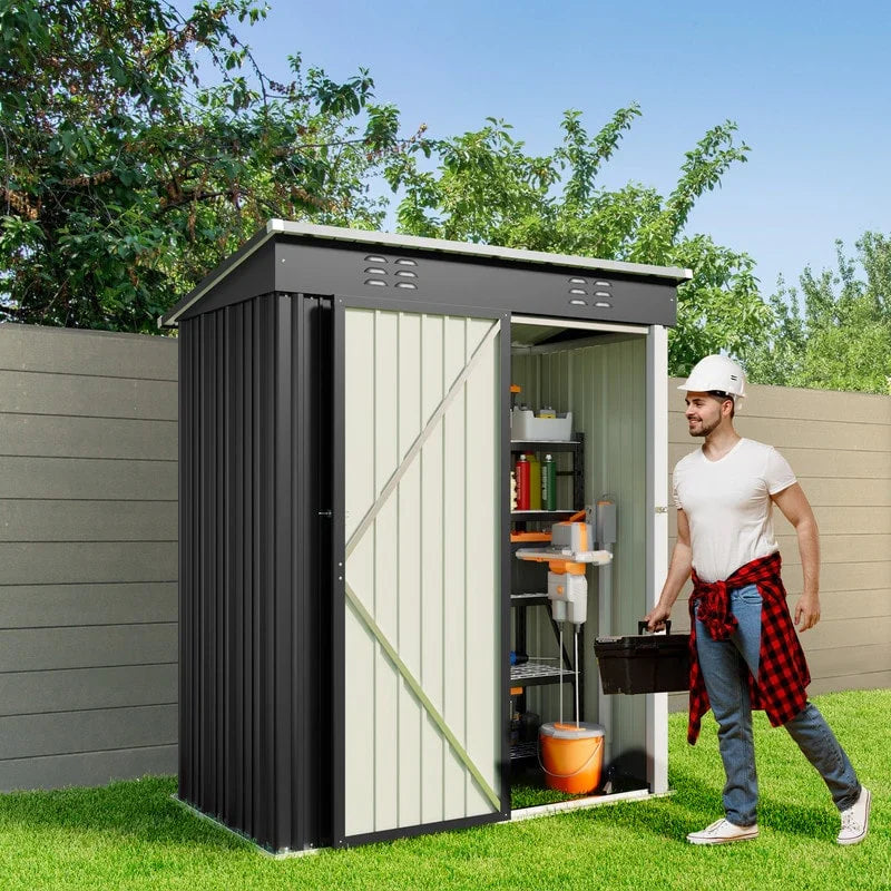 Outdoor Storage Metal Shed Garden Tool Shed with Lockable Door for Patio Furniture and Tools – Image 6