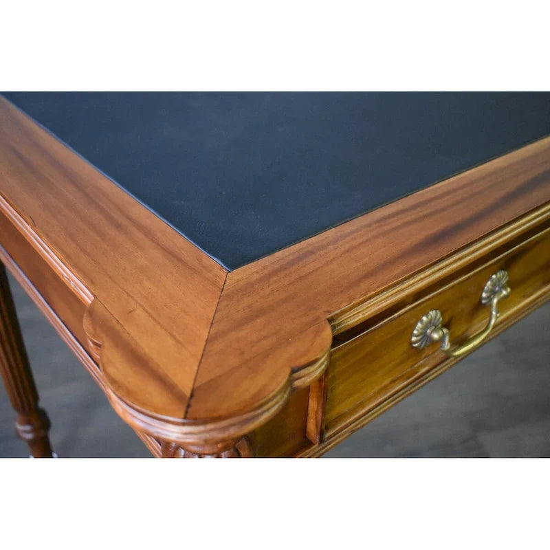 Dark Brown / Light Brown Victorian-Style Solid Mahogany Desk with Black Leather Top and 3 Drawers – Single Unit – Image 5
