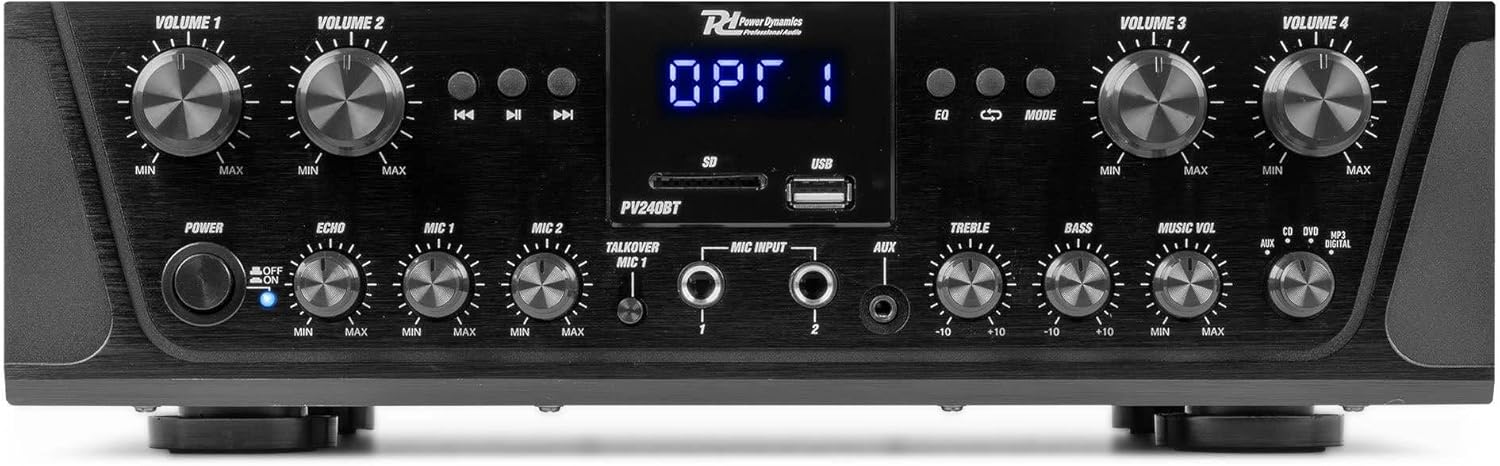 Power Dynamics Pack Sonorisation 4 Zones 400 Watts Bluetooth avec 8 Enceintes Noires, Lecteur MP3 USB/SD, Radio FM, Entrées Micro, Télécommande - Kit Complet pour Multi-Pièces, Restauration – Image 5