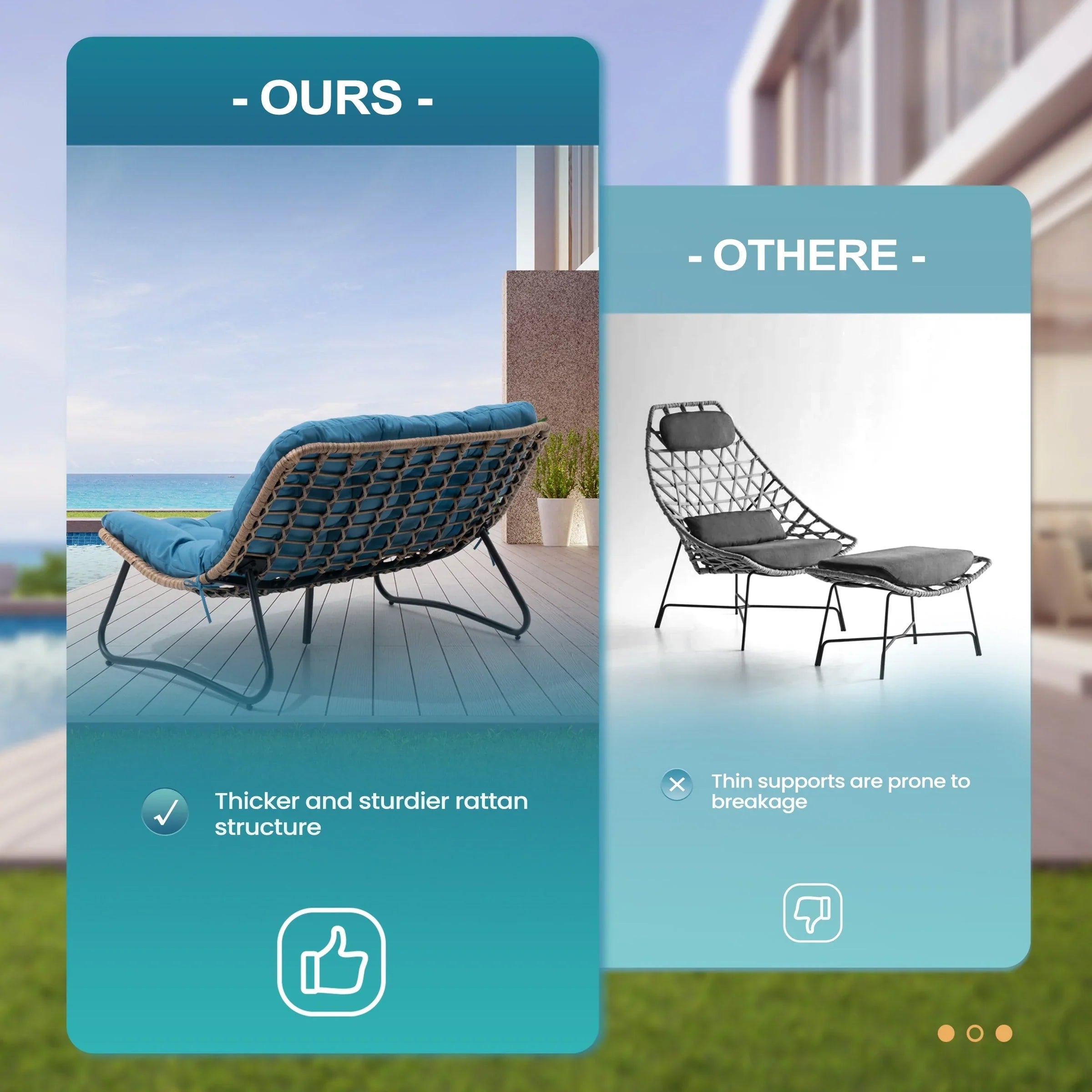 Double Papasan Chair Loveseat with Cushion, All-weather PE Rattan and Metal Frame for Indoor Outdoor – Image 10