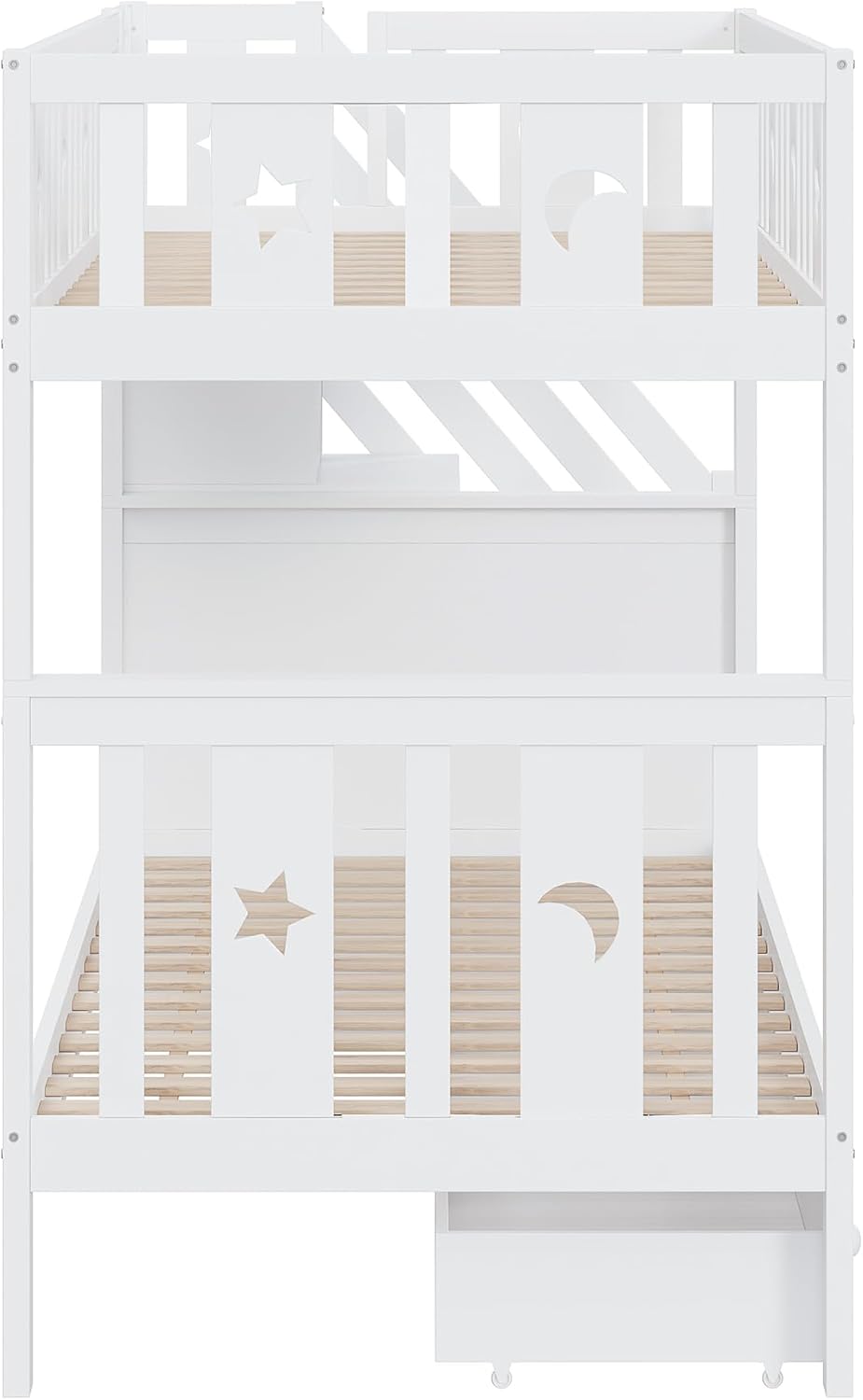 90x200 cm lit superposé en Bois Massif pour Les Enfants - lit Mezzanine avec escalier de sécurité, étagère de Rangement, 2 tiroirs pour Les garçons et Les Filles, Blanc (sans Matelas) | Robuste et durable – Image 4
