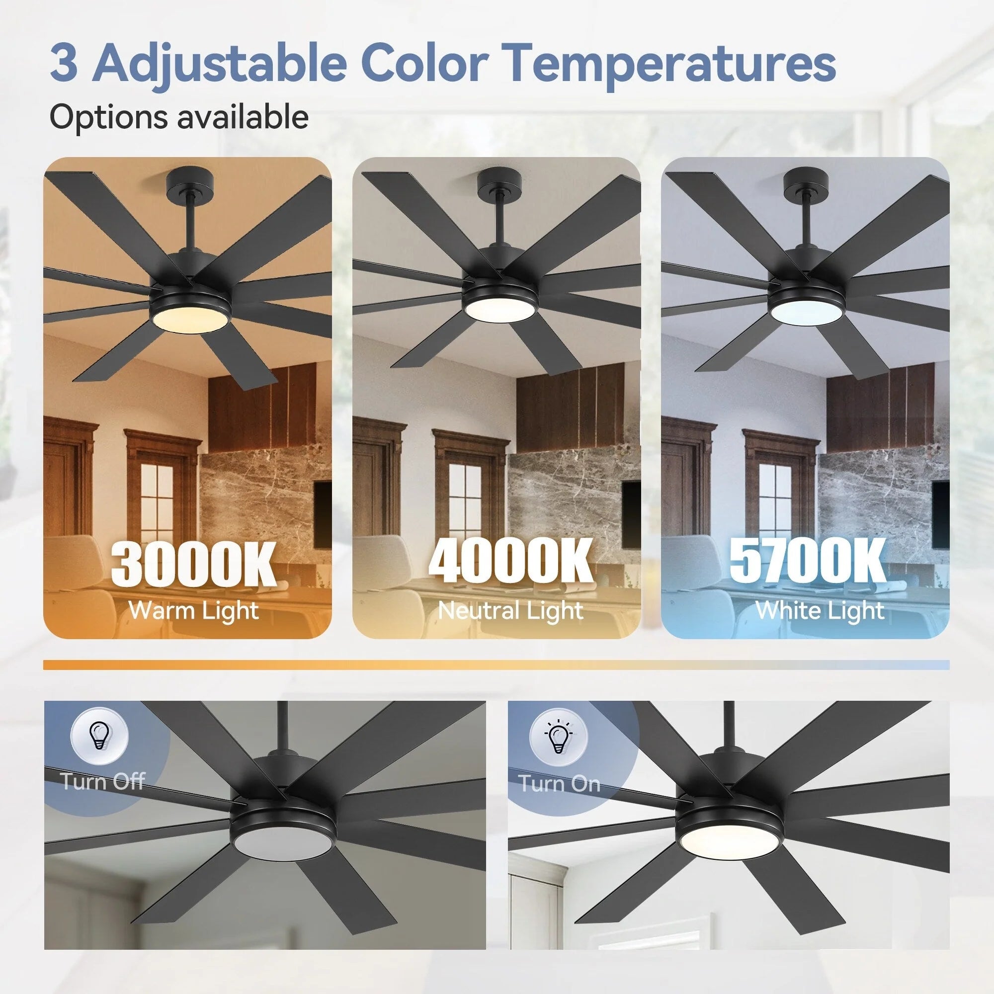 65 Inch 8-Blade Black LED Ceiling Fan with Light and Remote – Image 31
