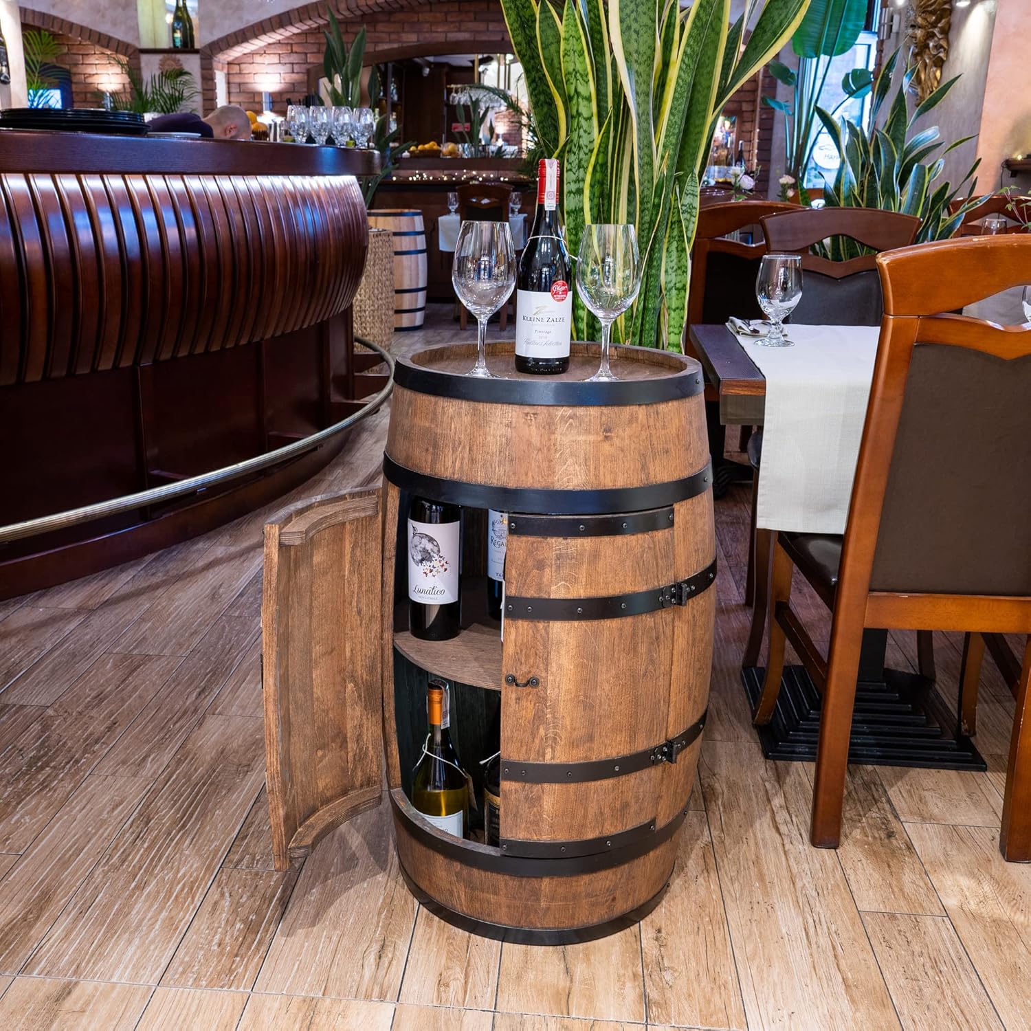 CREATIVE COOPER Tonneau à vin avec Porte - Armoire à Alcool - Étagère à Bouteilles en Bois - Baril en Bois - Vin Rack - Wineregal - Bar à vin - Baril avec Porte - minibar de 80 cm (wengé) – Image 2