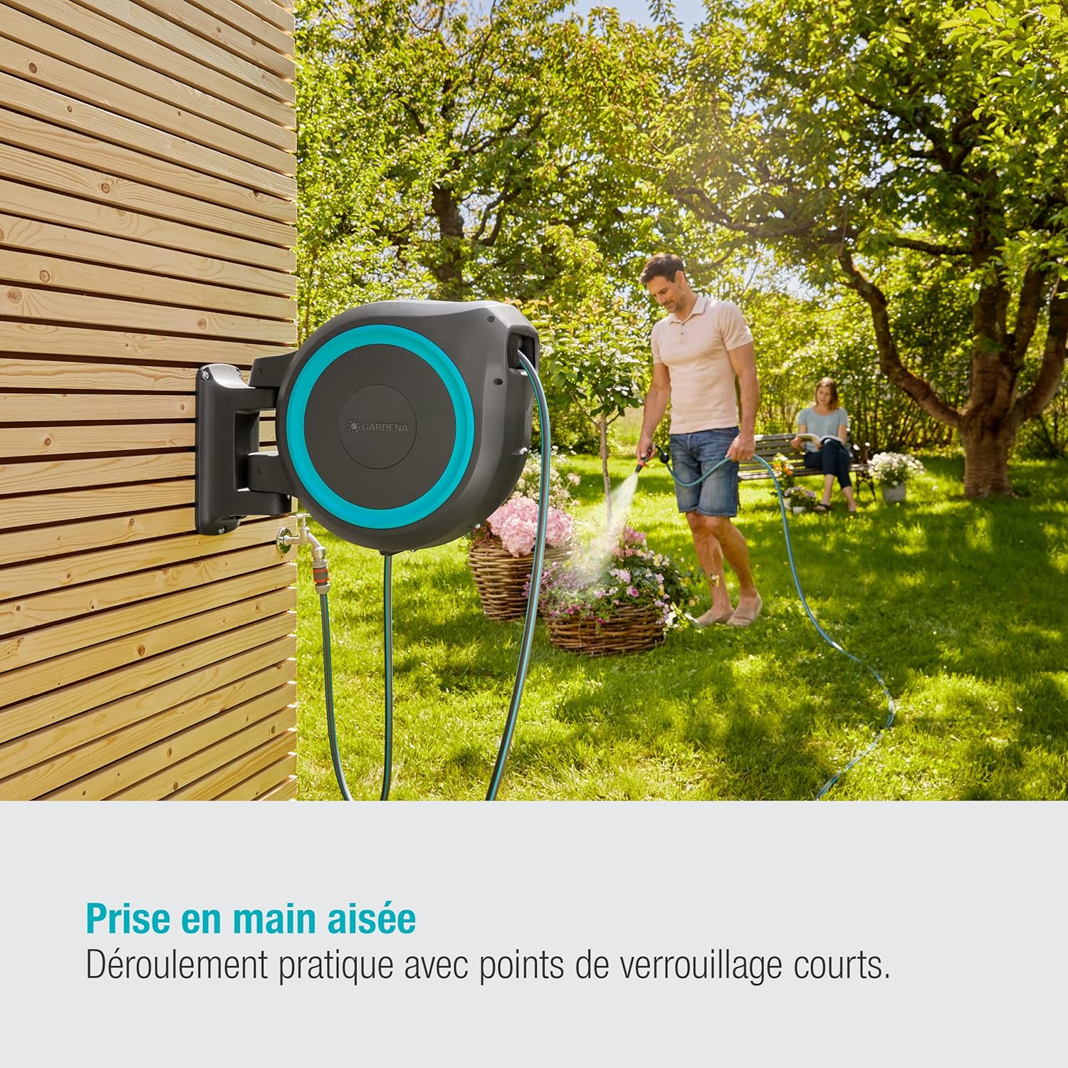 GARDENA Devidoir automatique mural RollUp XL liseret bleu - Longueur 35m - O13mm - Kit complet - Garantie 5 ans 18630-20 – Image 4