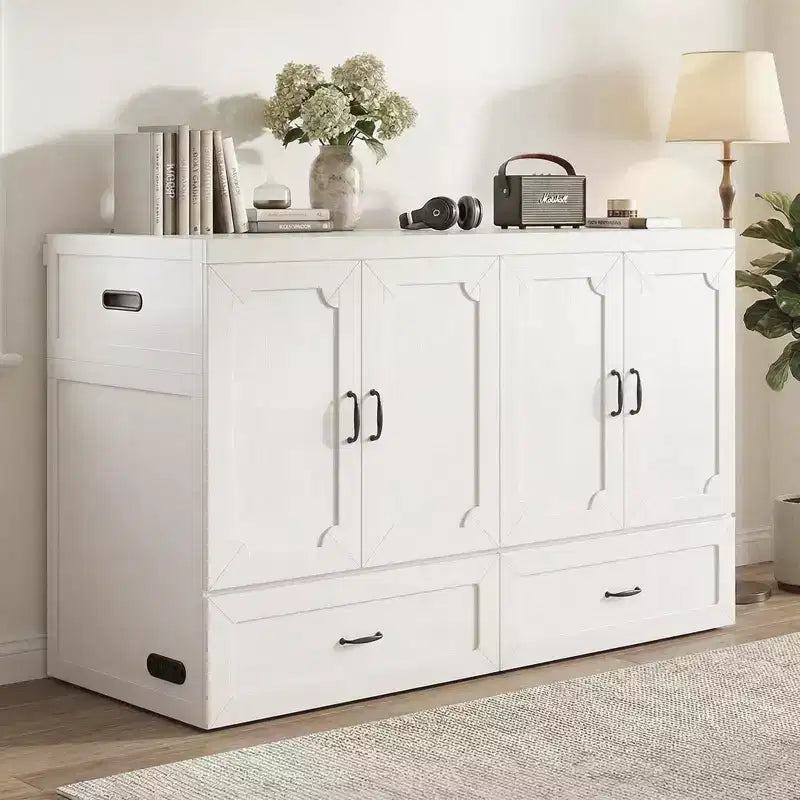 Mjkone Queen Size Convertible Murphy Cabinet Bed with Mattress, USB Charging, Storage Drawers – Image 21