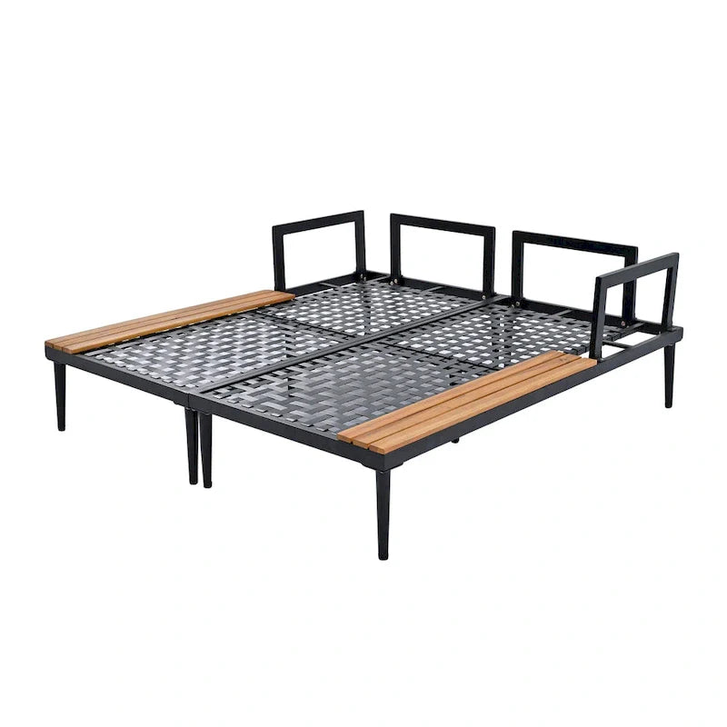 Outdoor Daybed Patio Metal Sun Lounger, 2 in 1 Padded Chaise Lounges, Garden Outdoor Chaise Lounges, Poolside Sunlounger – Image 10