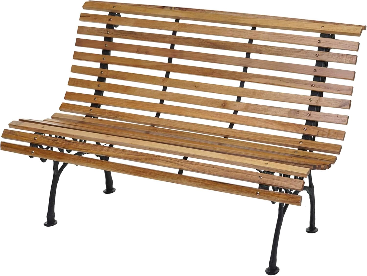 Banc de Jardin HWC-F97, Banc du Parc, Banquette en Bois, Fonte, 3 Places, 122cm, 22kg - Marron Clair