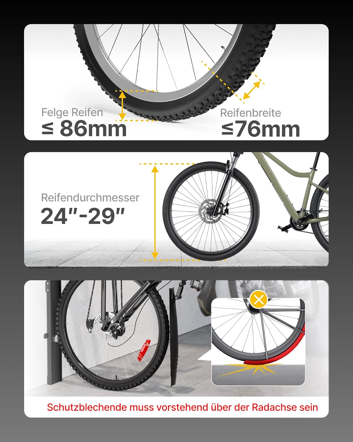 monTEK Porte-vélo automatique – Porte-vélo vertical pour vélos lourds (jusqu’à 32 kg) – Montage simple, support mural peu encombrant pour garage, remise, appartement – Pour pneus 24-29, vélos – Image 3