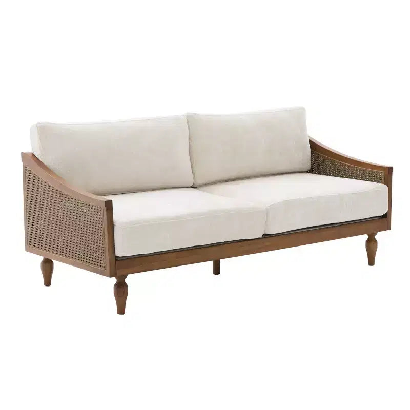 Mid-century Loveseat Sofa with Soft Upholstery, Rattan Armrests & Wooden Legs, 2-Seater Sofa for Living Room, Bedroom, or Apartment-Panipeachy – Image 16