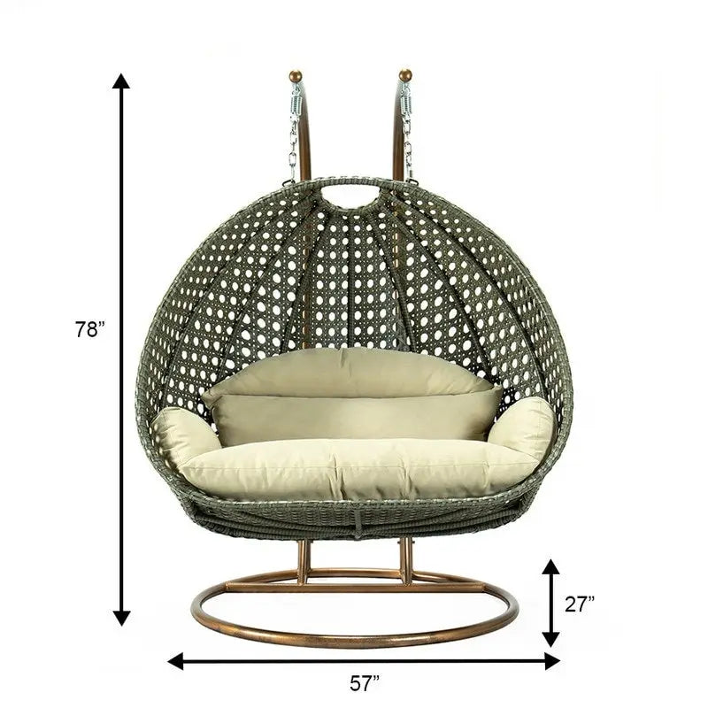 LeisureMod 2 Person Hanging Egg Chair with Stand - Outdoor/Indoor Rattan Wicker Patio Swing Hammock Lounger with Cushions – Image 17