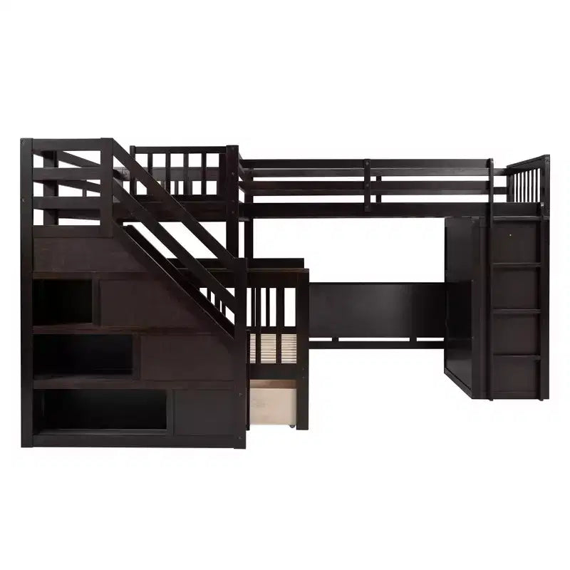 Whisen Modern Design Twin over Full L-Shaped Bunk Bed With 3 Drawers, Portable Desk and Wardrobe – Image 14