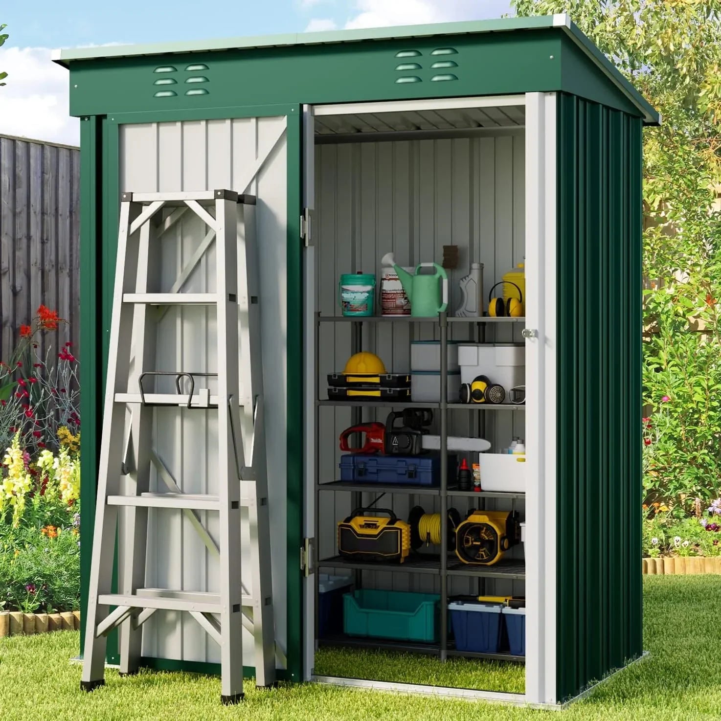 Outdoor Storage Metal Shed Garden Tool Shed with Lockable Door for Patio Furniture and Tools – Image 3