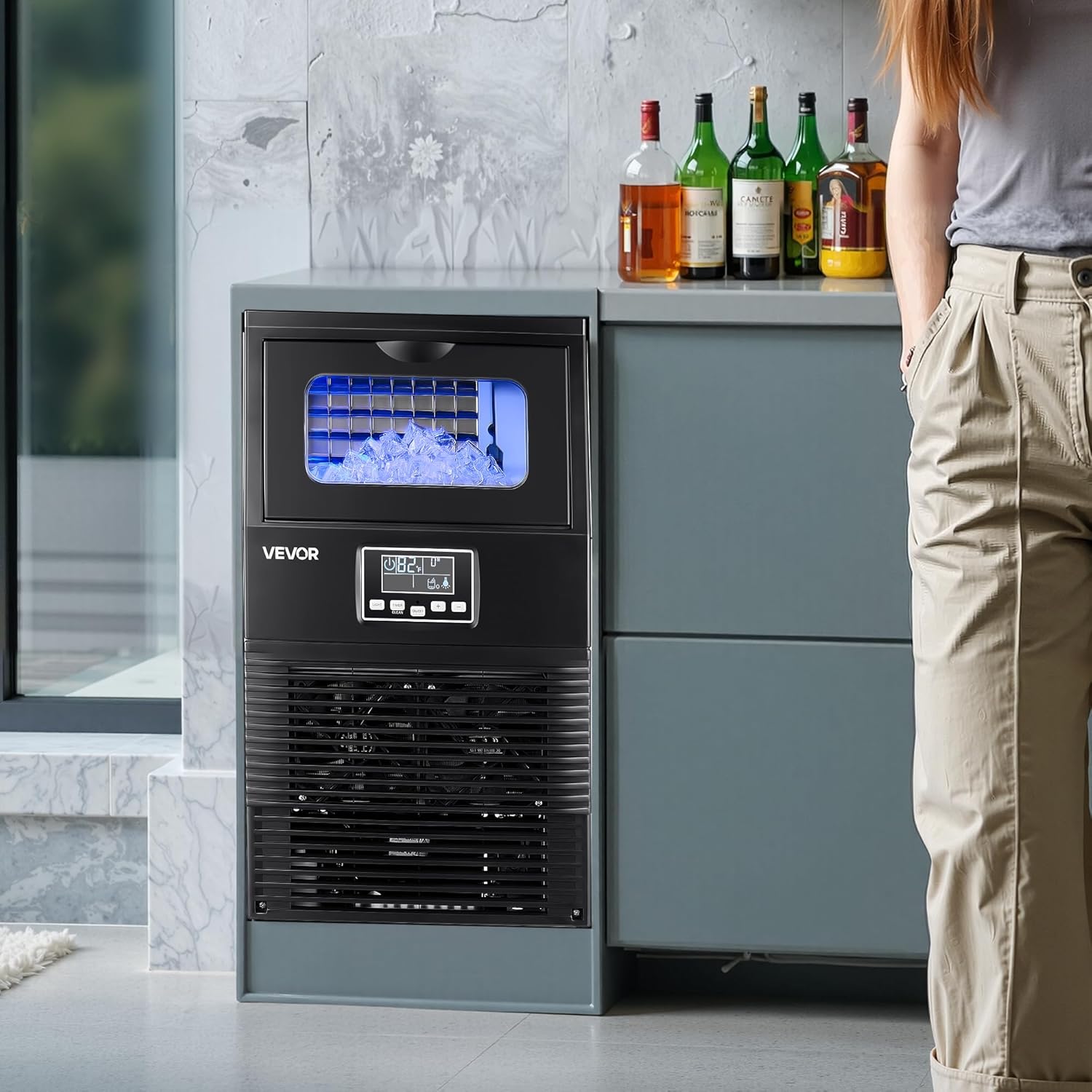 VEVOR Machine à Glaçons Commerciale 36 kg/24 h, Appareil de Préparation de Glaçons avec Capacité de Stockage de 5 kg, 32 Cubes par Cycle, avec Écran LED et Nettoyage Automatique, Restaurant Bar – Image 8