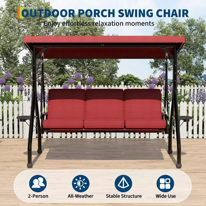 Coolmee 3 Seat Outdoor Porch Swing, 2-in-1 Patio Swing Chair with Thickened Removable Cushions, Weather Resistant Steel Frame for Backyard, Garden – Image 18