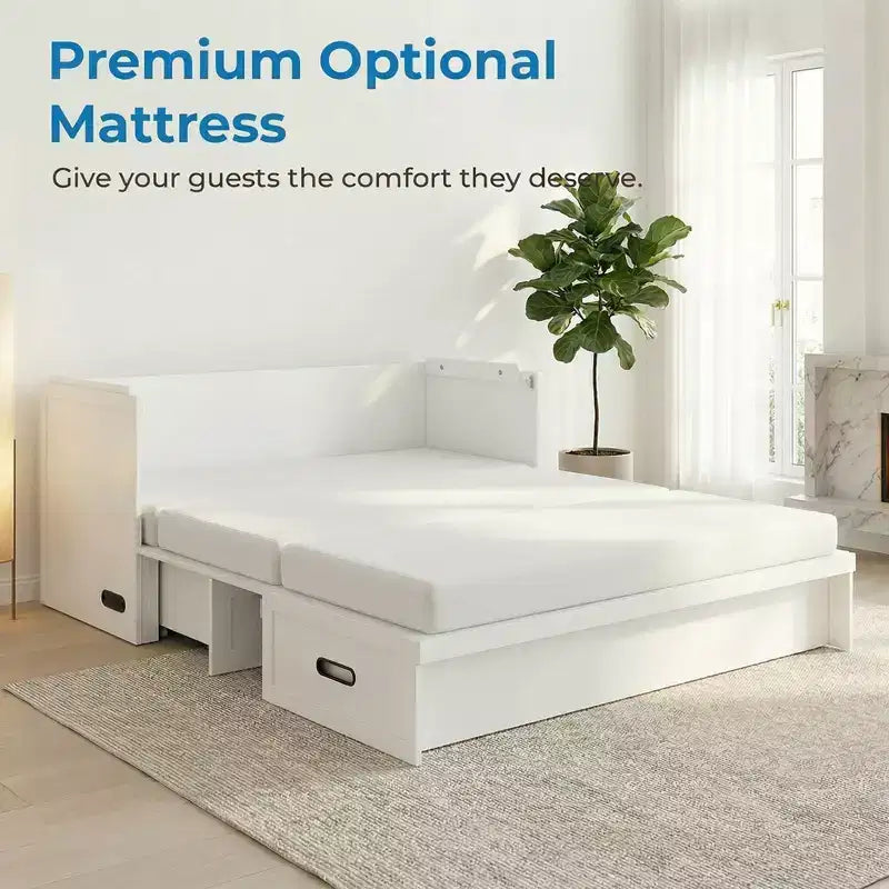 Mjkone Queen Size Convertible Murphy Cabinet Bed with Mattress, USB Charging, Storage Drawers – Image 26