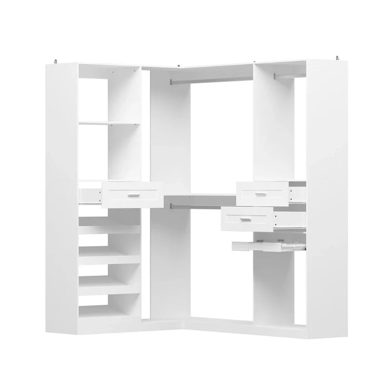 Corner Wardrobe Closet with 2 Hanging Rods, Pants Rack, and Shoe Storage Organizer Armoires – Image 13