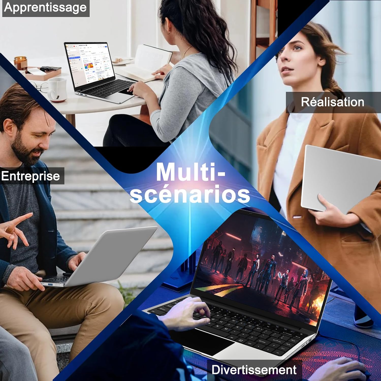 Ordinateur PC Portable 14 Pouces 8+256Go Win11 Celeron N4020 Support 1 To SSD Expansion 2.4G+5G WiFi Bluetooth 4.2 USB HDMI 1920 x 1080 FHD avec souris sans fil & Membrane de clavier AZERTY - Argent-1 – Image 9