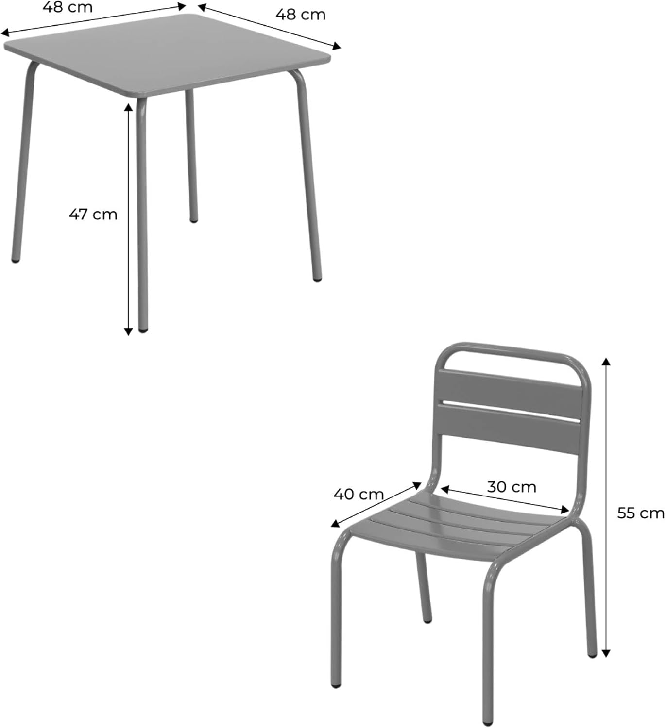 sweeek - Table de Jardin Enfant métal + 2 assises Vert de Gris Anna. 48x48cm – Image 5