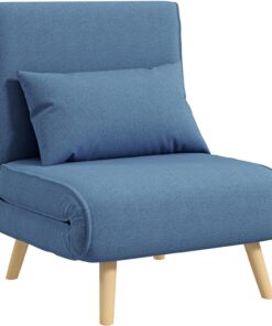 HOMCOM 3 en 1 Fauteuil Convertible 1 Place, Fauteuil lit et chauffeuse - Dossier inclinable 5 Niveaux et Oreiller Inclus, siège rembourré - pour Bureau, Salon, Chambre à Coucher, Bleu