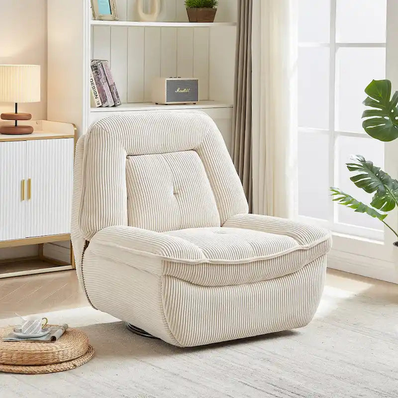 Corduroy Swivel Glider Recliner, Footrest for Living Room – Image 31