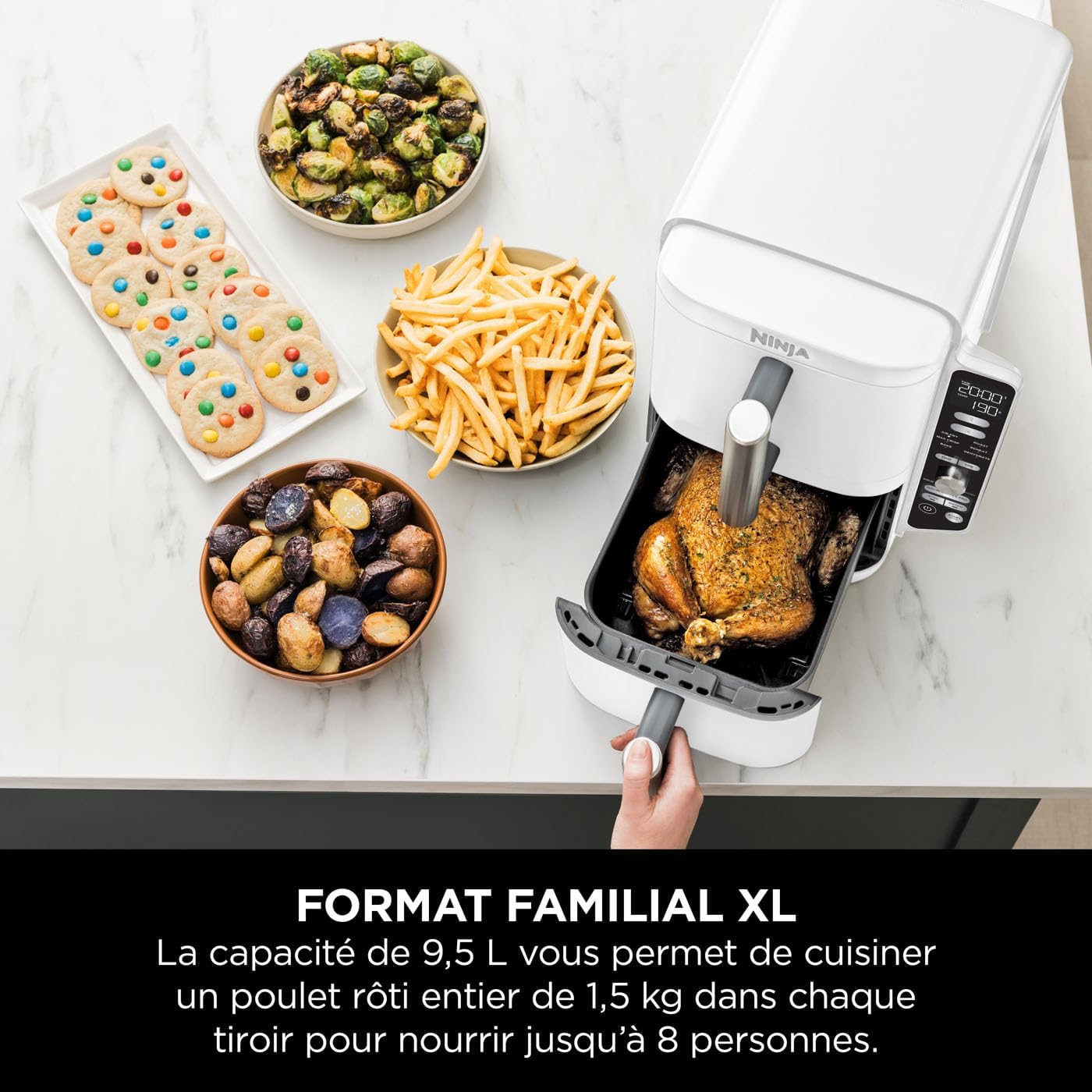 NINJA Double Stack XL Air Fryer, Friteuse sans huile Verticale Double Tiroir 4 Niveaux de Cuisson, 2 Tiroirs, 2 Grilles, Capacité de 9,5 L, 6 Fonctions, 8 Portions, Pinces, Blanc SL400EUWH – Image 5