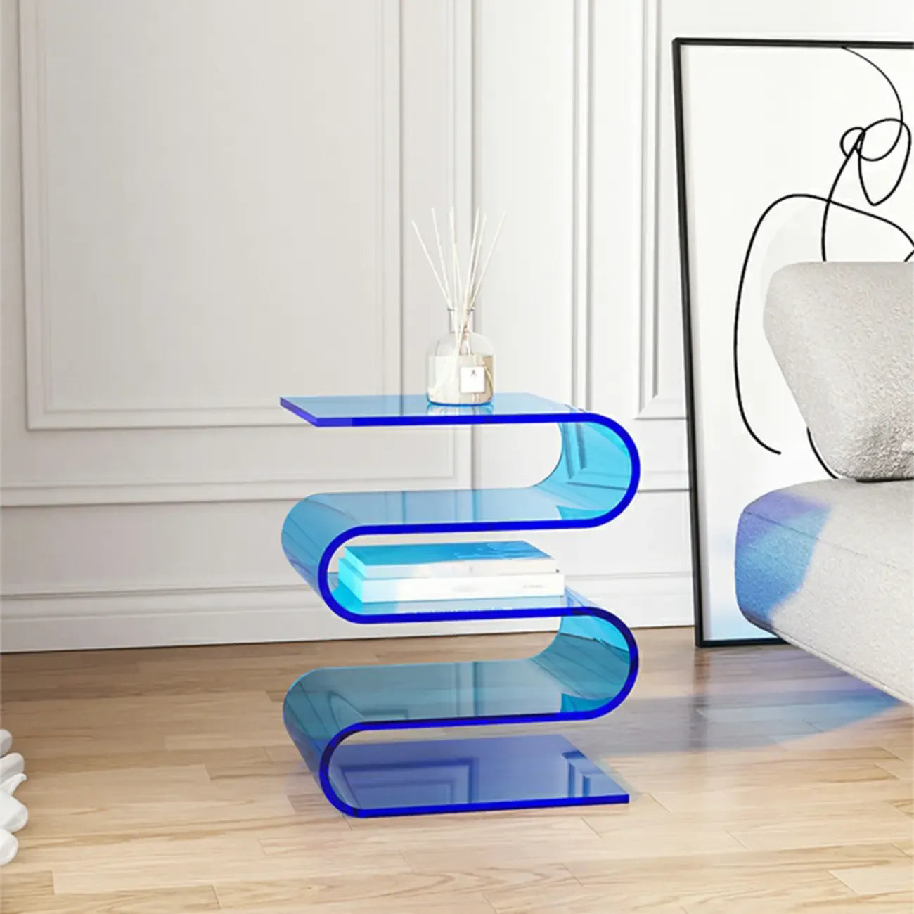 Contemporary Acrylic S-Shaped Side Table with Storage – Image 24