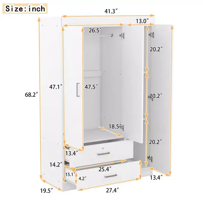 3-Door Wardrobe with Shelves and 2 Drawers, Clothing Armoire 4A - ModernLuxe – Image 12