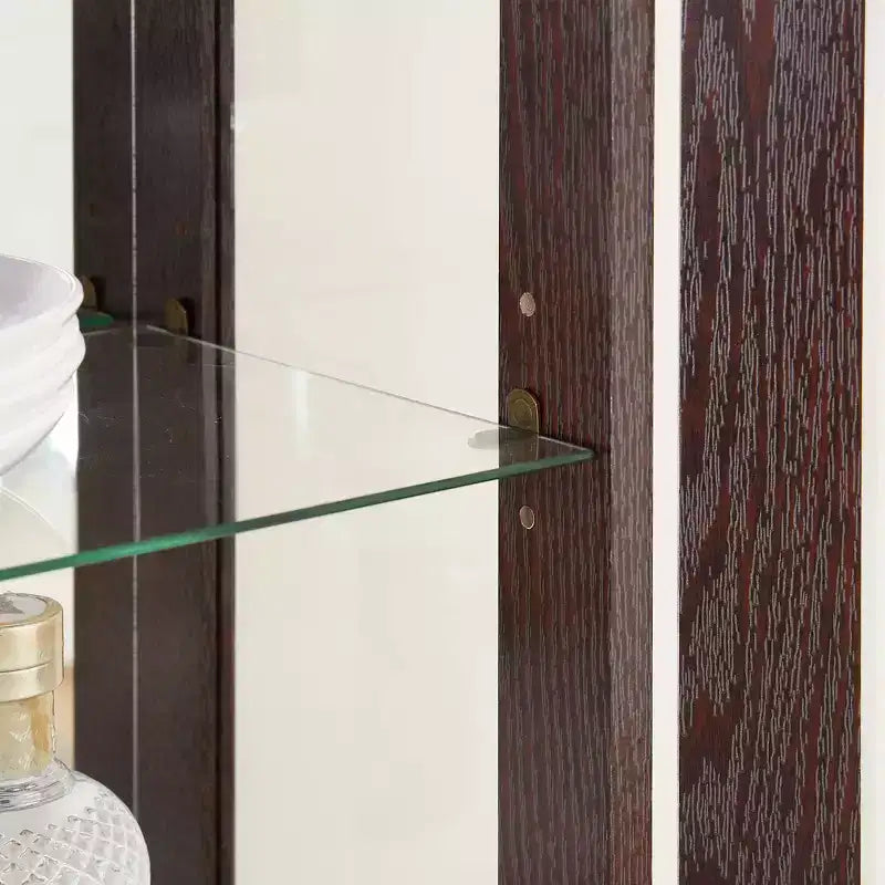 Lighted Glass Curio Cabinet with Adjustable Shelves - Elegant 2-Door Display Cabinet & Built-in Drawer, Includes Bulb – Image 21