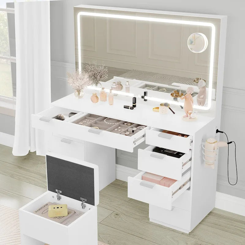 Moasis 46 Vanity With Built-in Socket With Illuminated Mirror and Hair Dryer Rack - 55.8 H X 46 W X 11.7 D – Image 9