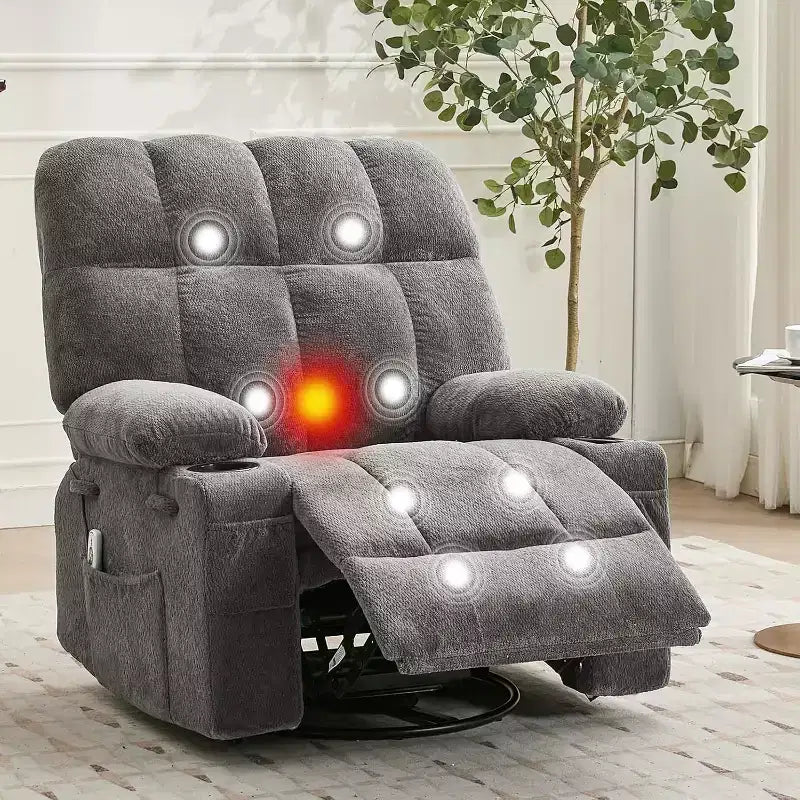 Oversized Recliner Chair for Adults, Manual Swivel Rocker Sofa, Side Pockets & Cup Holders for Big and Tall Persons, Living Room – Image 12