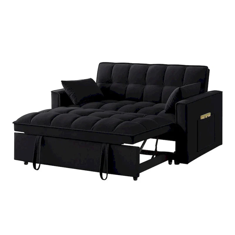 4 in1 Loveseat Sofa Bed with Armrests & Storage Pockets, Multi-Function Tufted Pull-out Sofa Bed with Adjustable Backrest – Image 63