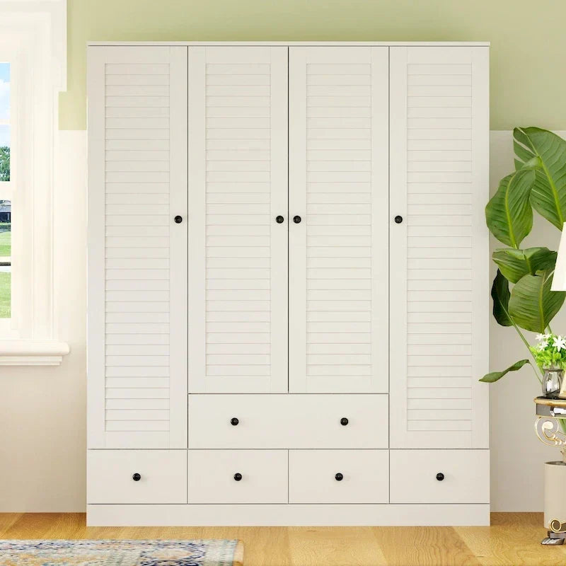 Wardrobe Armoire Closet 59W Large Freestanding Wardrobe Cabinet White – Image 6
