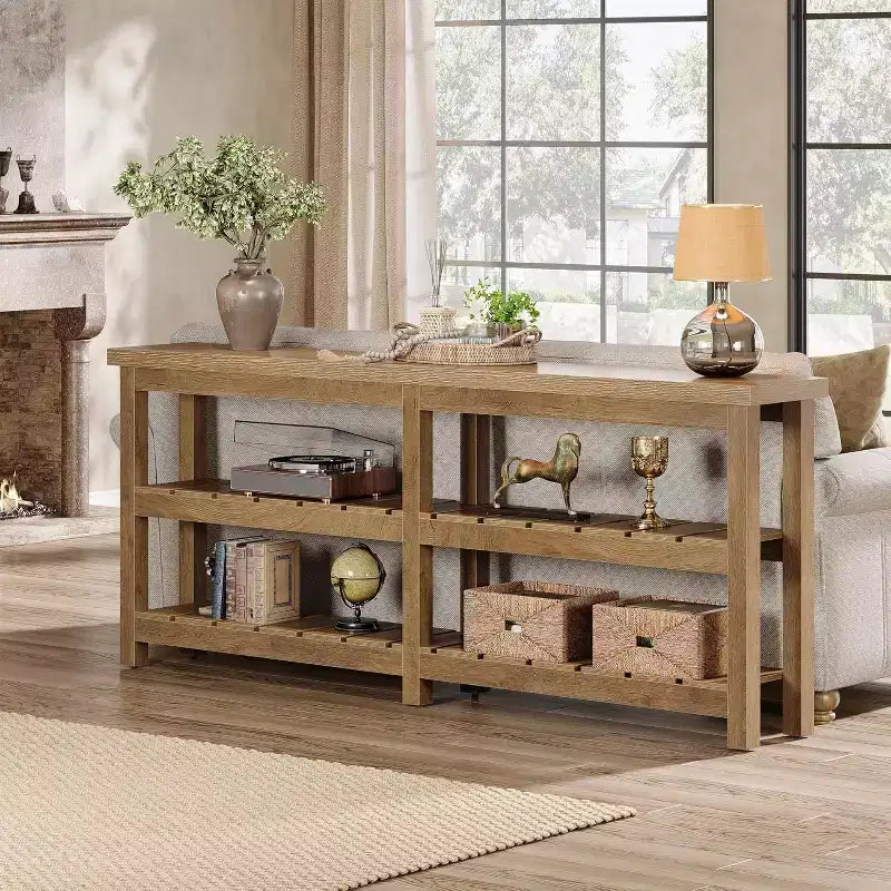 Tribesigns 70.86 Extra Long Console Table, Farmhouse 3-Tier Entryway Table, Wood Sofa Table Behind Couch for Living Room, Hallway, Foyer – Image 6