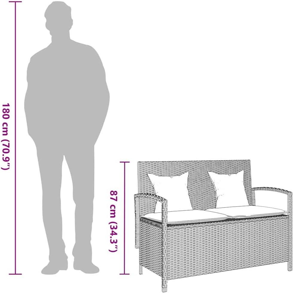 vidaXL Banc de Rangement de Jardin avec Coussin Gris résine tressée, Banc de Jardin, Banc de Jardin, Banc de Patio, Banc d'extérieur, Banc de Parc – Image 3