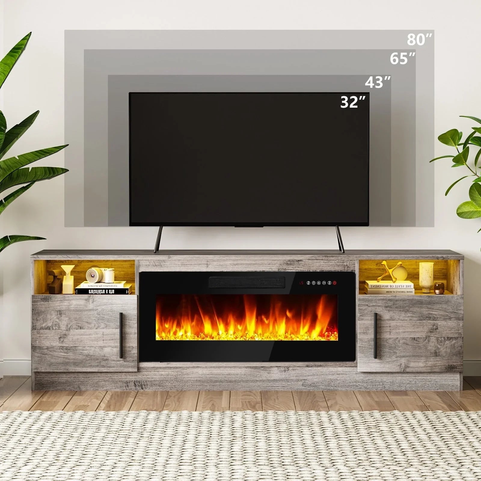 Bossin 70 Fireplace TV Stand with 36 Electric Fireplace, TV Stand for TVs Up to 80, 16 Colors LED Lights/Entertainment Center – Image 32