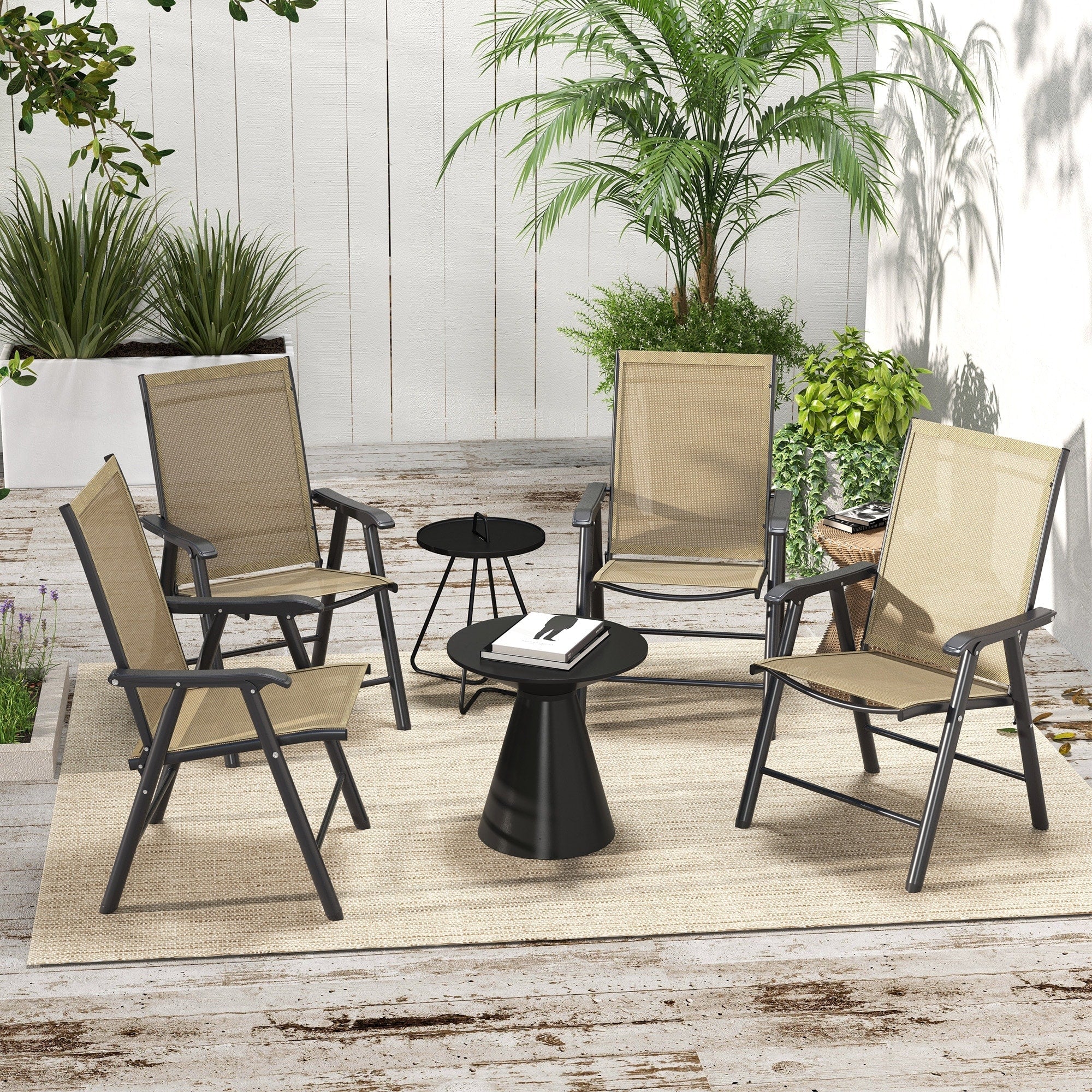 Outsunny 4-piece Folding Patio Chair Set with a Simple & Chic Design, Comfortable for the Deck, Garden, Yard & Travel – Image 4
