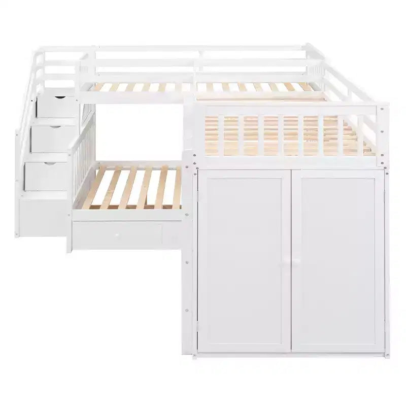 Whisen Modern Design Twin over Full L-Shaped Bunk Bed With 3 Drawers, Portable Desk and Wardrobe – Image 73