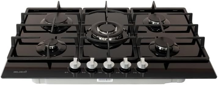 Plaque gaz 5 feux en verre noir - Brûleurs et grilles en fonte - 10 800 Watts encastrement 56x49 cm – Image 8