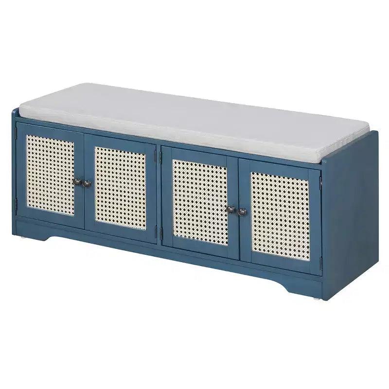 Whisen Rustic Wood Storage Bench, Entryway Shoe Bench with Removable Cushion, Adjustable Shelves – Image 15