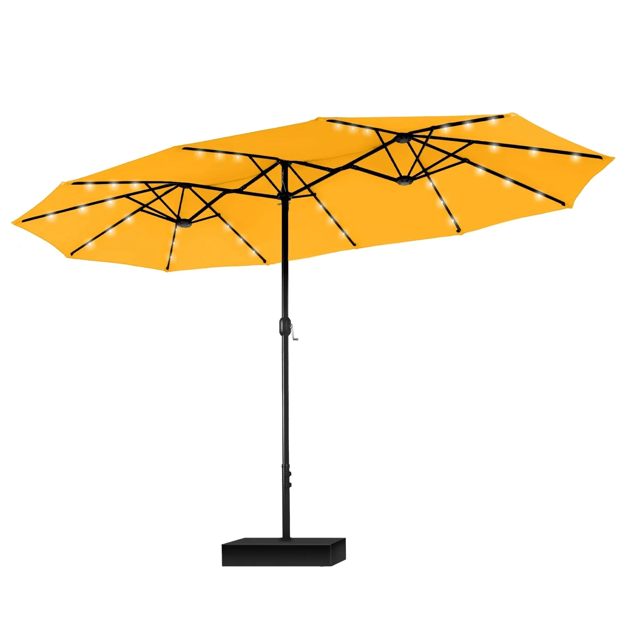 MAISON ARTS 15-foot Rectangular Crank Double-sided Outdoor Market Umbrella Solar LED Lighted Patio Umbrella with Base Included – Image 36