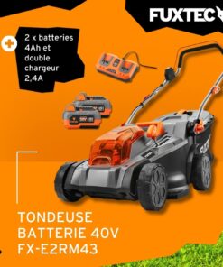Alternative view of FUXTEC Tondeuse à Gazon sans Fil 40V (2x20V) E2RM43 Set Batteries et Chargeur - Largeur De Coupe 43cm, 40L, Hauteur De Coupe Variable, Tondeuse à Gazon Batterie, sans Fil