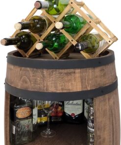 Alternative view of weeco Tonneau Bar en Bois avec Éclairage LED – Casier à Vin avec 2 Étagères et Porte-Bouteilles – Bar Rustique pour Salon ou Cave à Vin – Décoration Vintage – 80x50cm Marron