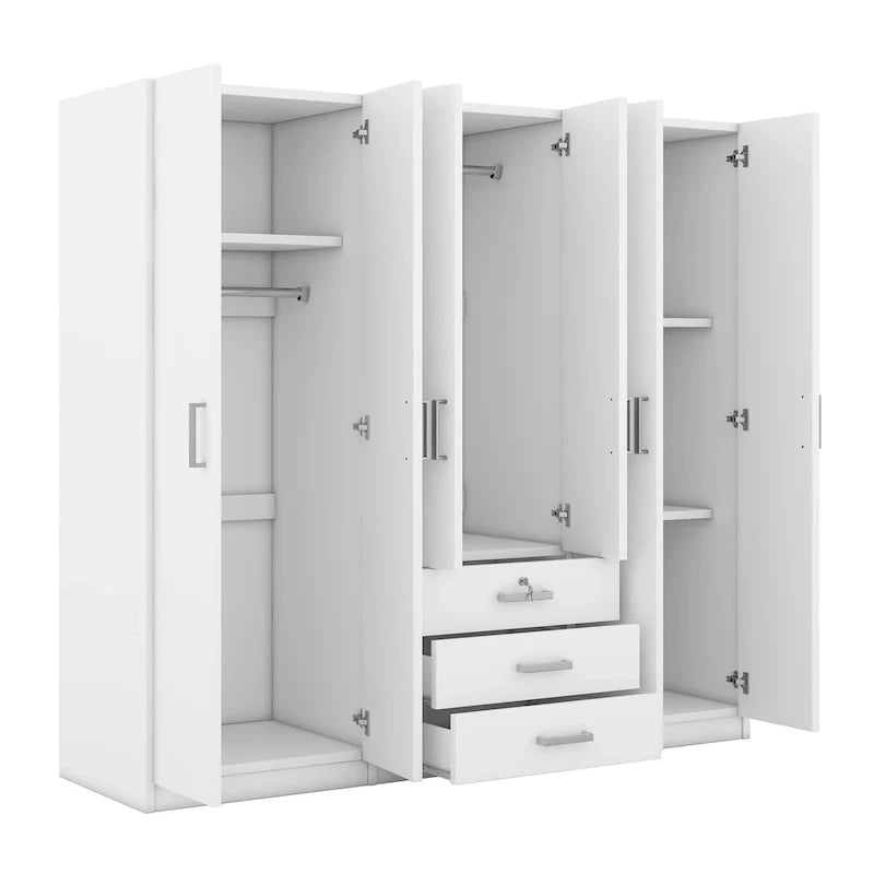 6-Doors Wooden Wardrobe Storage with 3 Big Drawers for Bedroom – Image 16