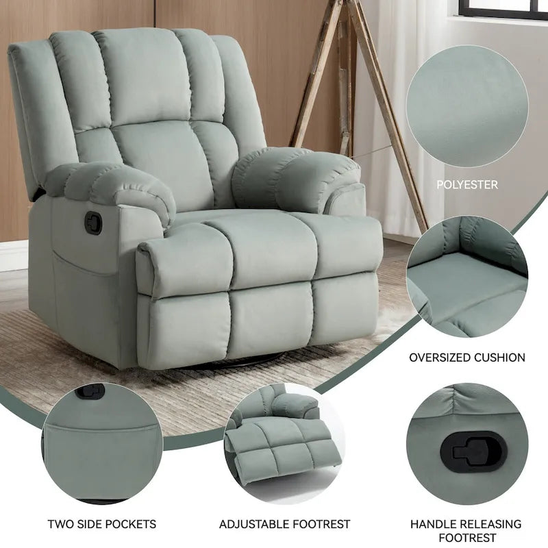 Lazy Boy Swivel Rocker Fabric Recliner Chair, Overstuffed Large Manual Recliner Glider with Pillow Top Arms and Cushion Back – Image 16