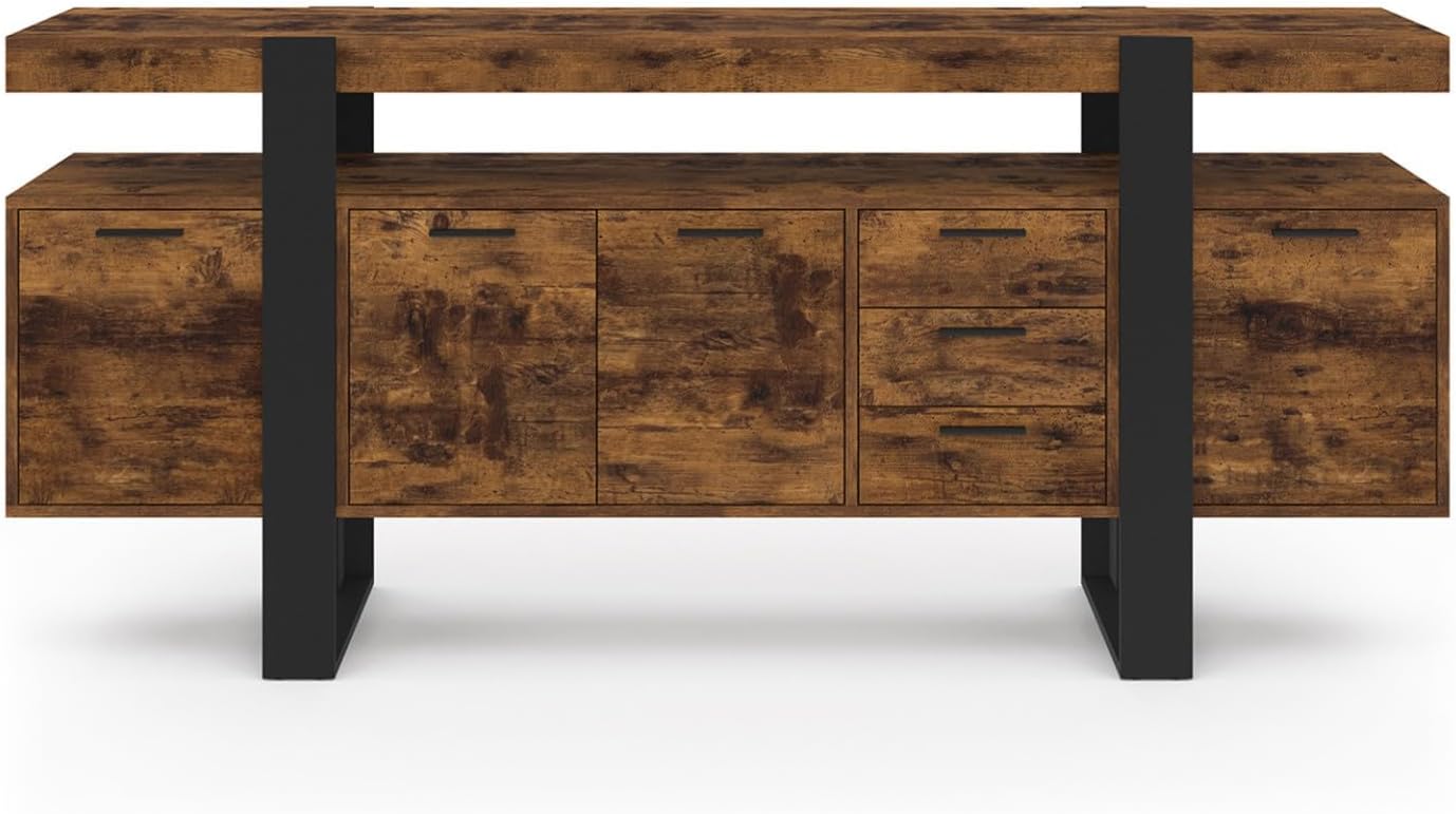 IDMarket - Buffet 180 cm Phoenix XXL 4 Portes avec 3 tiroirs Bois Effet Vieilli et Noir – Image 4